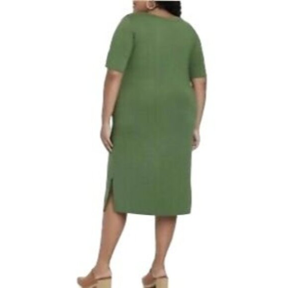 Ava & Viv Plus Size 4X Dress Midi T-Shirt Style Green Slit Classic Essential - Picture 5 of 8